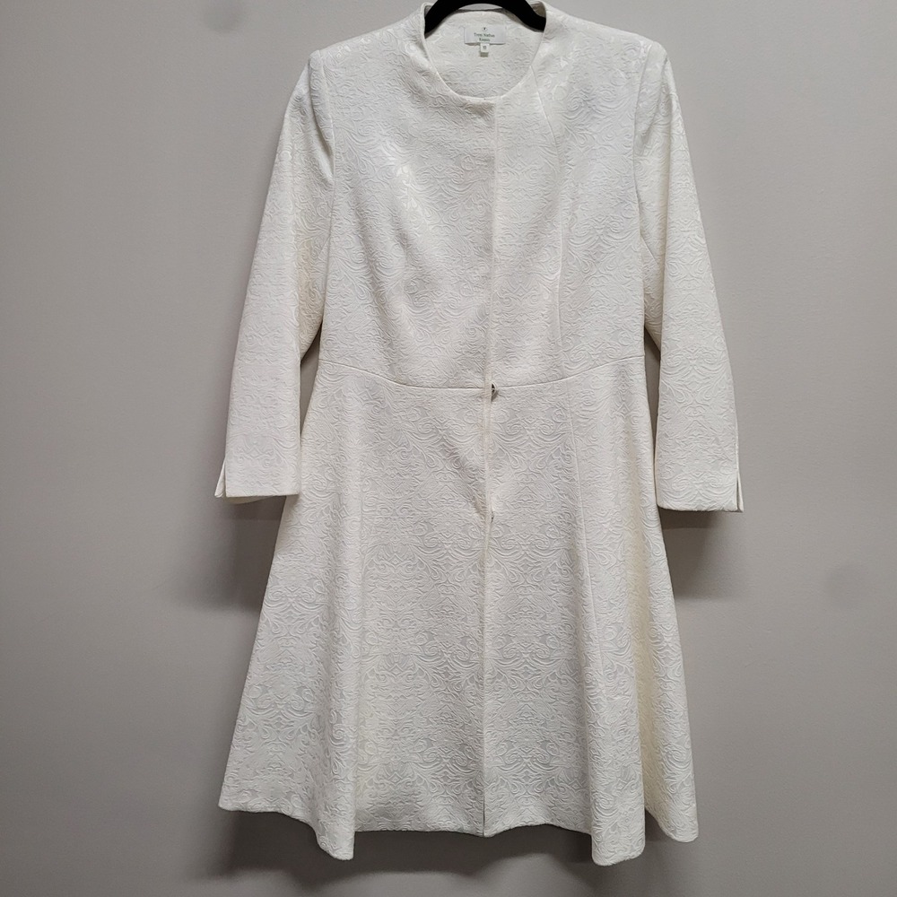 Trent Nathan Events Womens Cream Brocade Floral Fit and Flare Evening Coat AU10
